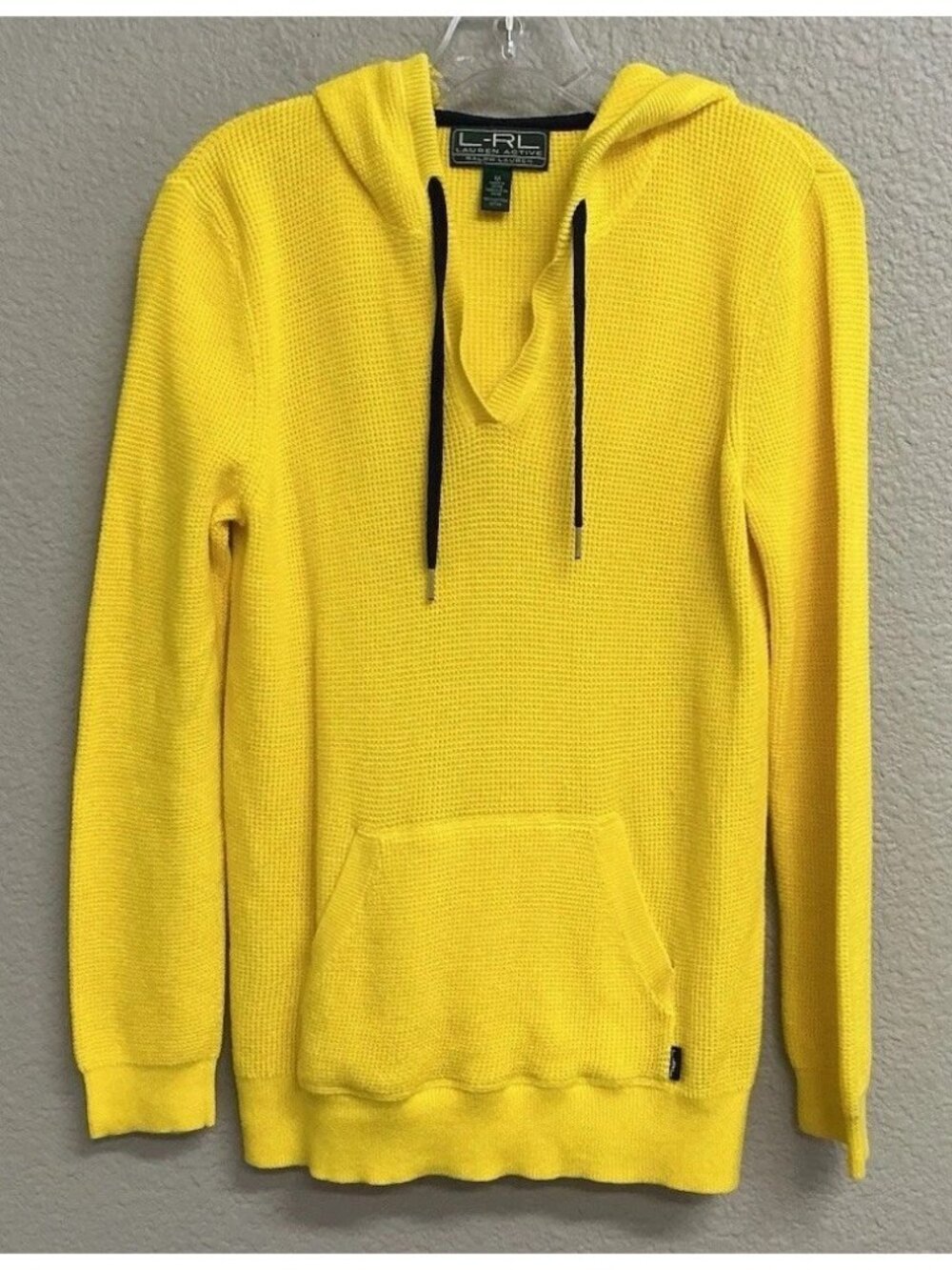 LRL Ralph Lauren Yellow Waffle Knit Hoodie Kangaroo Pocket Women’s Medium